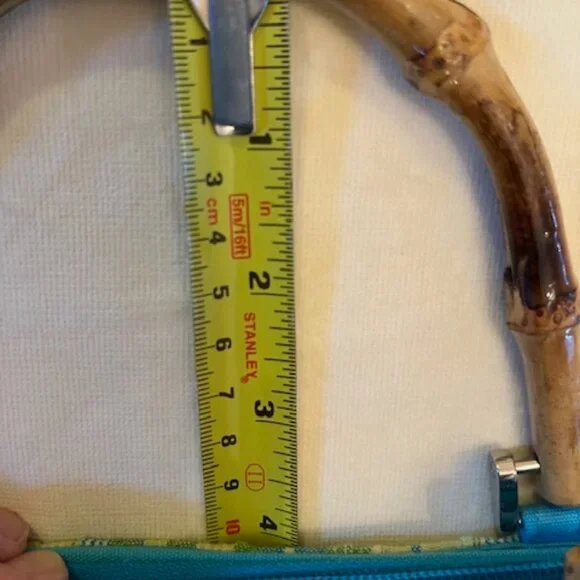 BRACIANO | Vintage Green & Blue Small Tote Purse Bag w/Round Mirror inserts - Picture 8 of 11